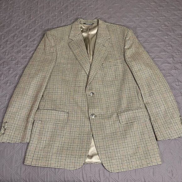 Evan Picone Other - Evan-Picone‎ Lambs Wool Sport Coat Mens 40-R Muted Beige/Blue/Blk Plaid Blazer